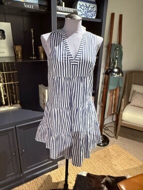 Pomander Place Striped Ruffle Dress – Blue & White – Size XXS